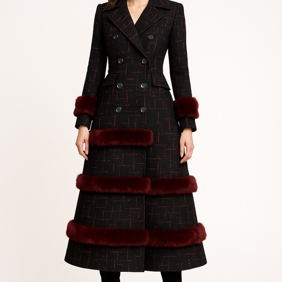 Gorgeous Fur Trim Tweed Long Jacket The Iphigenyah - Picture 3 of 14